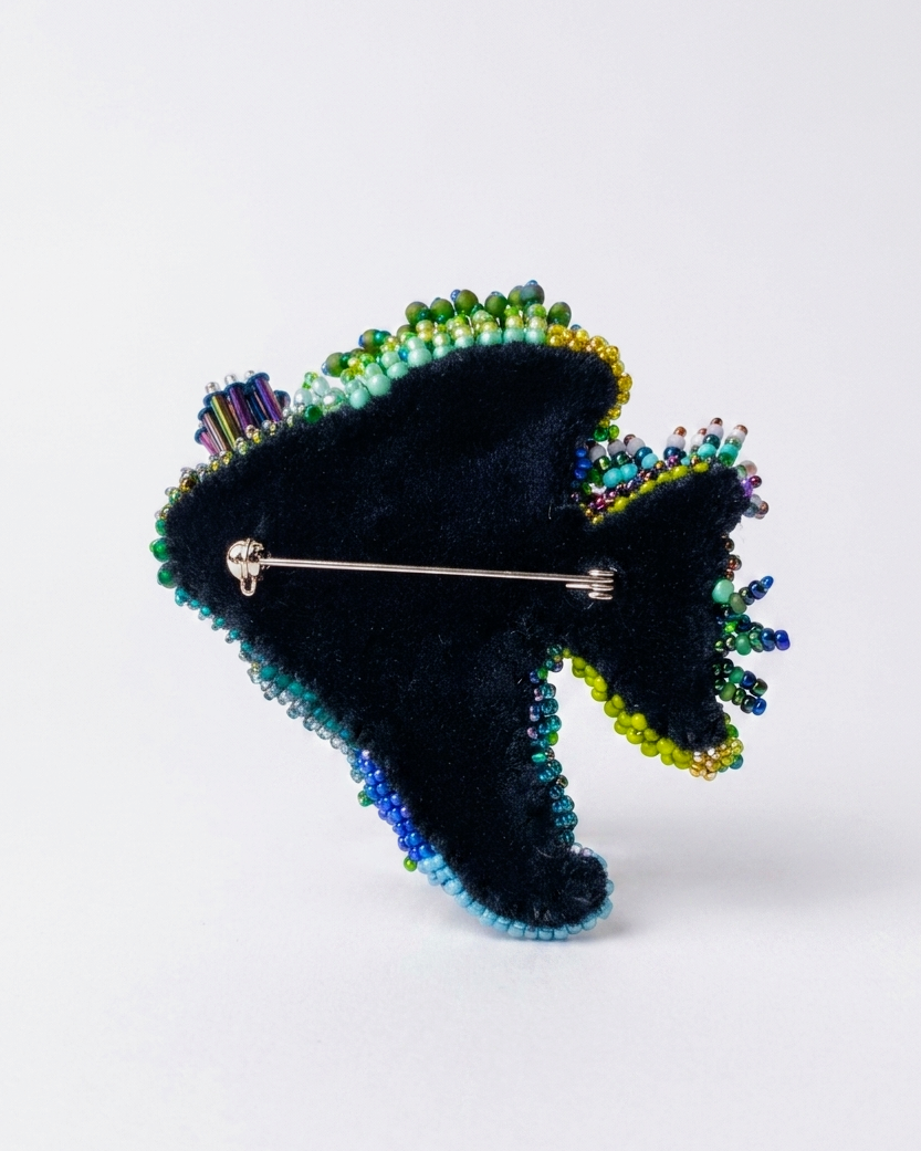Marine Moss Minnow Hand-Beaded Artisan Brooch by Anush Jinanyan