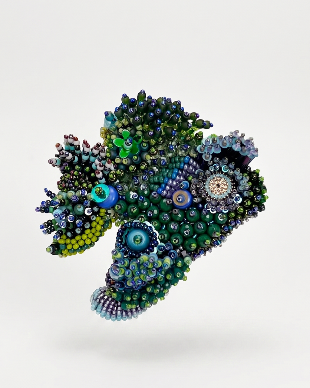 Marine Moss Minnow Hand-Beaded Artisan Brooch by Anush Jinanyan