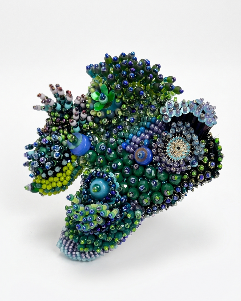 Marine Moss Minnow Hand-Beaded Artisan Brooch by Anush Jinanyan