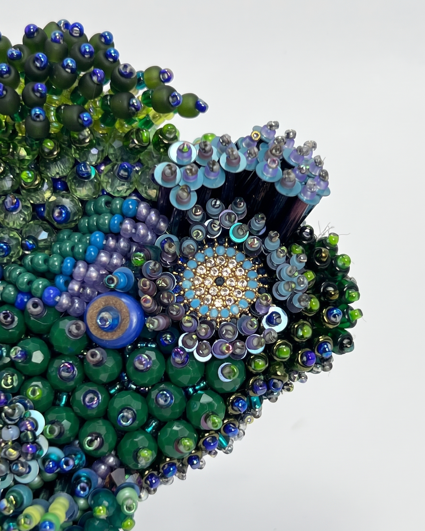 Marine Moss Minnow Hand-Beaded Artisan Brooch by Anush Jinanyan
