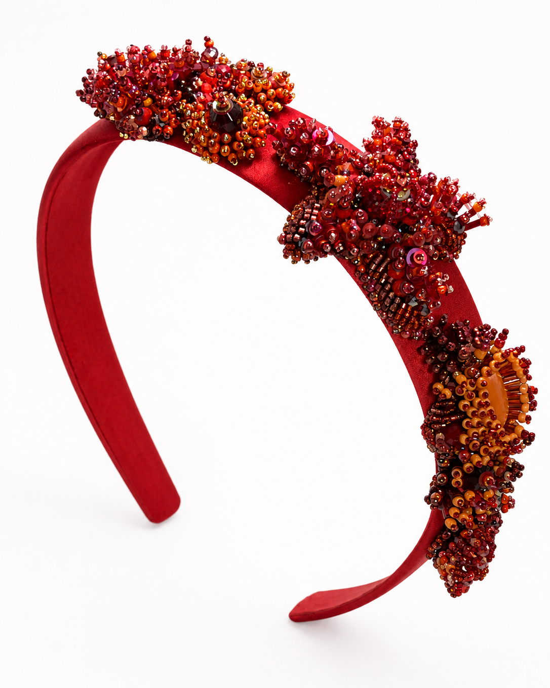Ornate Red Hand-Beaded Artisan Headband by Anush Jinanyan