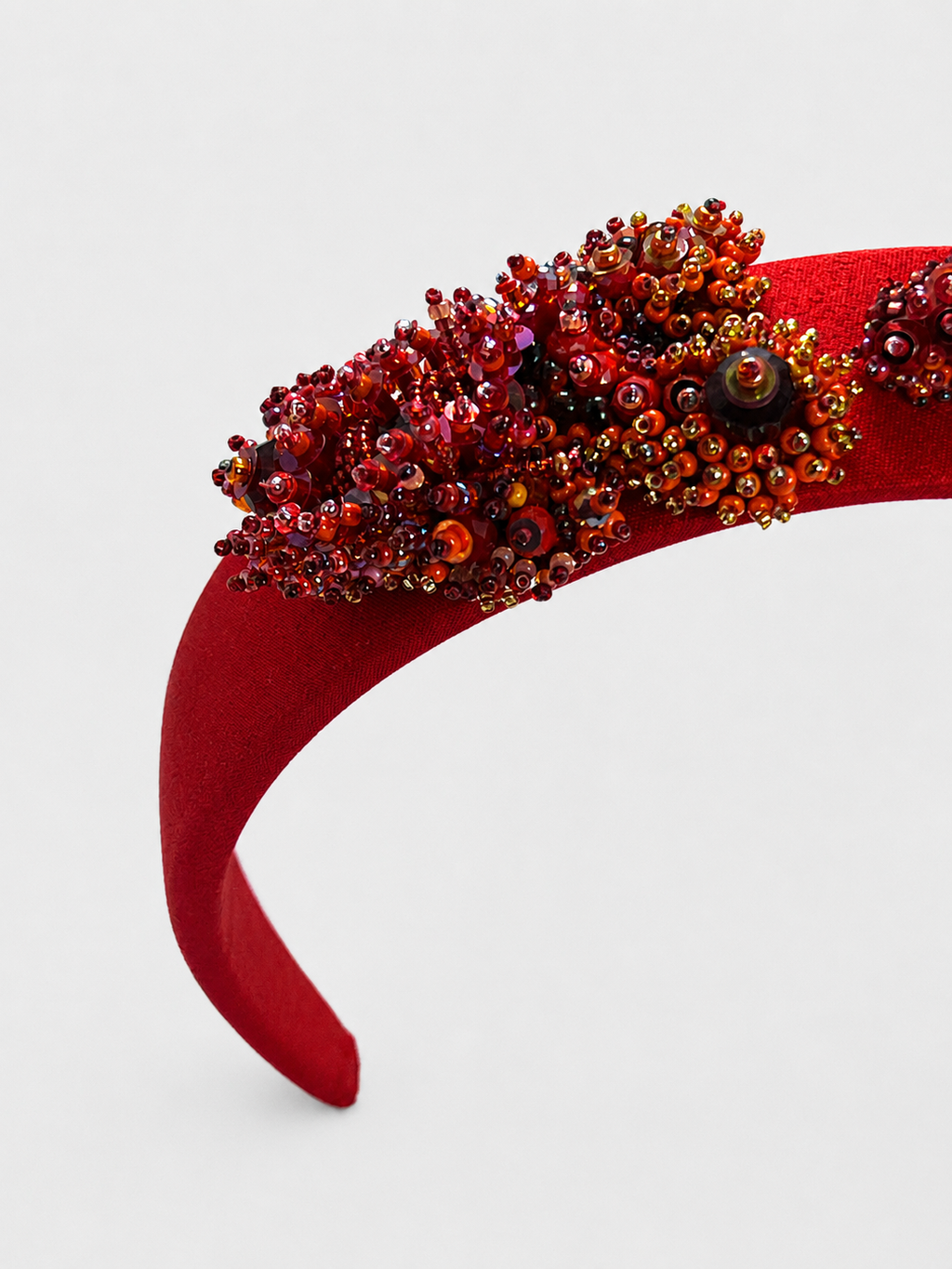 Ornate Red Hand-Beaded Artisan Headband by Anush Jinanyan